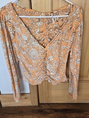 Free People Orange Say The Word Cropped Blouse